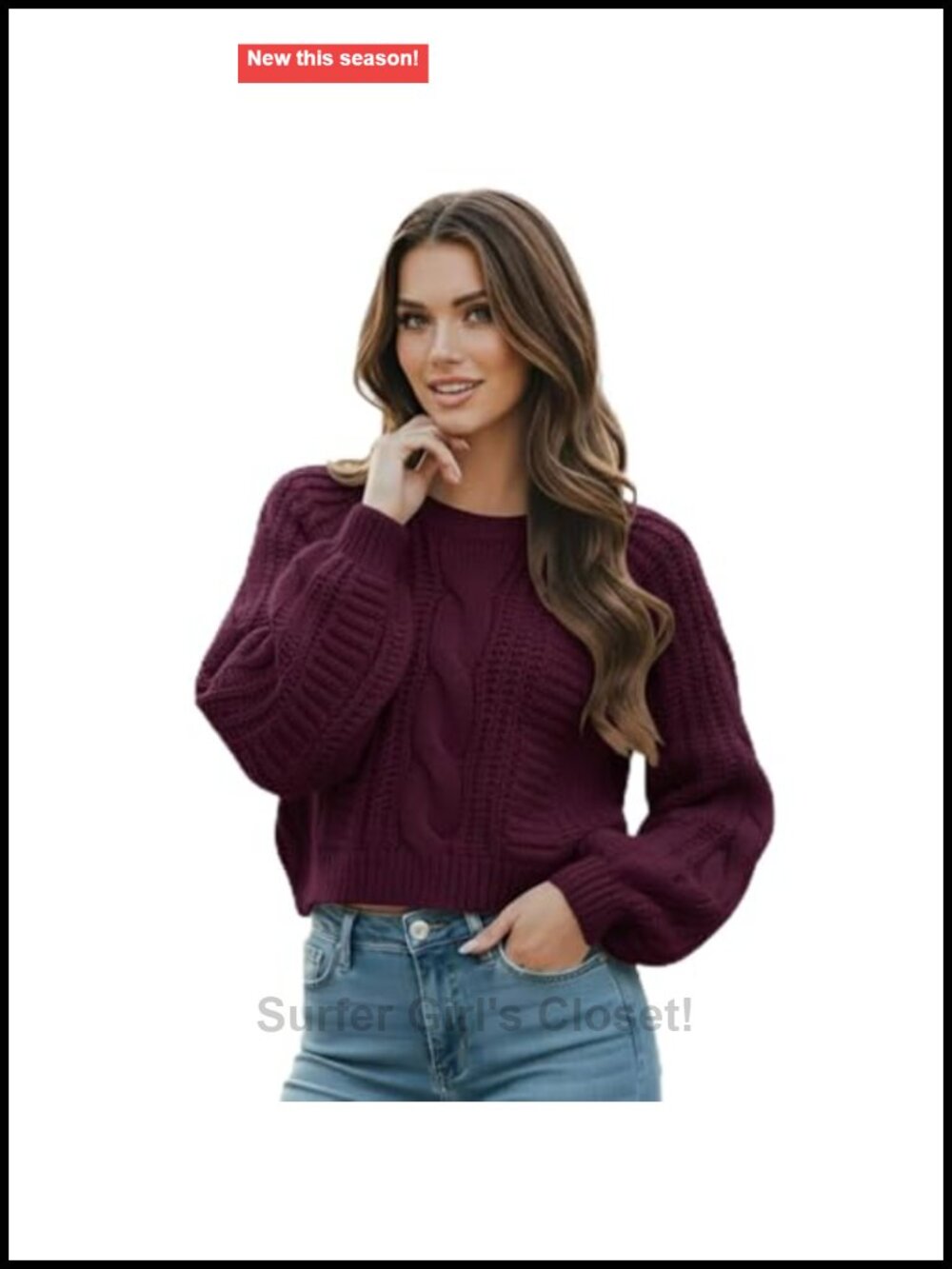 Cropped Cable Knit Sweater Soft Warm Long Sleeve Pullover Casual Fall Winter